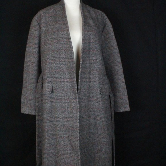 NWT ZARA XS WOOL LAPEL BELTED PATTERNED HERRINGBONE LONG COAT - Picture 11 of 12